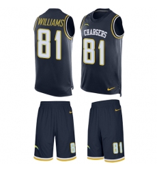 Men's Nike Los Angeles Chargers #81 Mike Williams Limited Navy Blue Tank Top Suit NFL Jersey