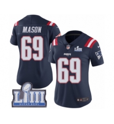 Women's Nike New England Patriots #69 Shaq Mason Limited Navy Blue Rush Vapor Untouchable Super Bowl LIII Bound NFL Jersey