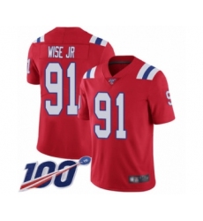 Men's New England Patriots #91 Deatrich Wise Jr Red Alternate Vapor Untouchable Limited Player 100th Season Football Jersey