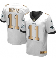 Men's Nike Philadelphia Eagles #11 Carson Wentz Elite White/Gold NFL Jersey