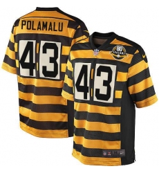 Youth Nike Pittsburgh Steelers #43 Troy Polamalu Elite Yellow/Black Alternate 80TH Anniversary Throwback NFL Jersey