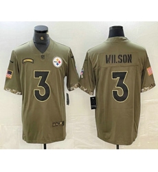 Men's Pittsburgh Steelers #3 Russell Wilson Olive 2022 Salute To Service Limited Stitched Jersey