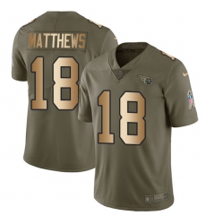Youth Nike Tennessee Titans #18 Rishard Matthews Limited Olive/Gold 2017 Salute to Service NFL Jersey