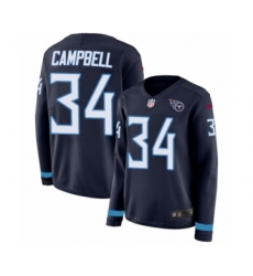 Women's Nike Tennessee Titans #34 Earl Campbell Limited Navy Blue Therma Long Sleeve NFL Jersey
