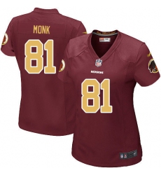 Women's Nike Washington Redskins #81 Art Monk Game Burgundy Red/Gold Number Alternate 80TH Anniversary NFL Jersey