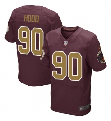 Men's Nike Washington Redskins #90 Ziggy Hood Elite Burgundy Red/Gold Number Alternate 80TH Anniversary NFL Jersey