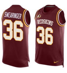 Men's Nike Washington Redskins #36 D.J. Swearinger Limited Red Player Name & Number Tank Top NFL Jersey