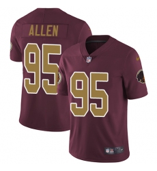 Youth Nike Washington Redskins #95 Jonathan Allen Elite Burgundy Red/Gold Number Alternate 80TH Anniversary NFL Jersey
