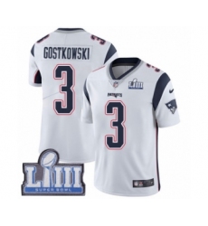 Men's Nike New England Patriots #3 Stephen Gostkowski White Vapor Untouchable Limited Player Super Bowl LIII Bound NFL Jersey