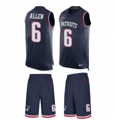 Men's Nike New England Patriots #6 Ryan Allen Limited Navy Blue Tank Top Suit NFL Jersey