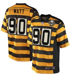 Men's Nike Pittsburgh Steelers #90 T. J. Watt Elite Yellow/Black Alternate 80TH Anniversary Throwback NFL Jersey