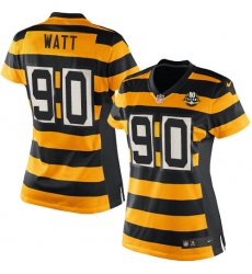 Women's Nike Pittsburgh Steelers #90 T. J. Watt Elite Yellow/Black Alternate 80TH Anniversary Throwback NFL Jersey