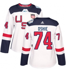Women's Adidas Team USA #74 T. J. Oshie Premier White Home 2016 World Cup Hockey Jersey