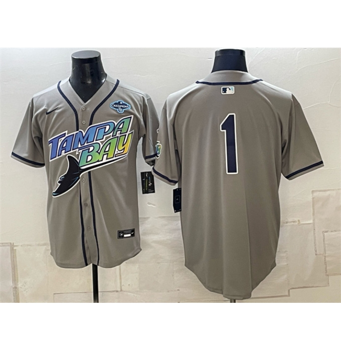 Men's Tampa Bay Rays #1 Gray 2026 AL East Champions Vapor Limited Stitched Baseball Jersey