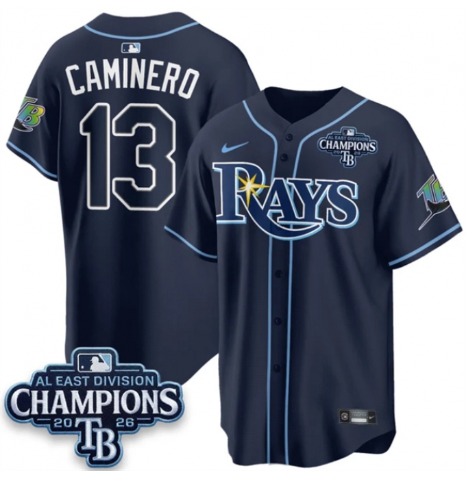 Men's Tampa Bay Rays #13 Junior Caminero Navy 2026 AL East Champions Limited Stitched Baseball Jersey