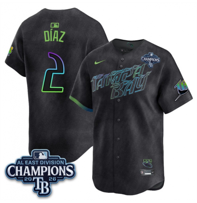 Men's Tampa Bay Rays #2 Yandy Díaz Charcoal 2026 AL East Champions City Connect Limited Stitched Baseball Jersey