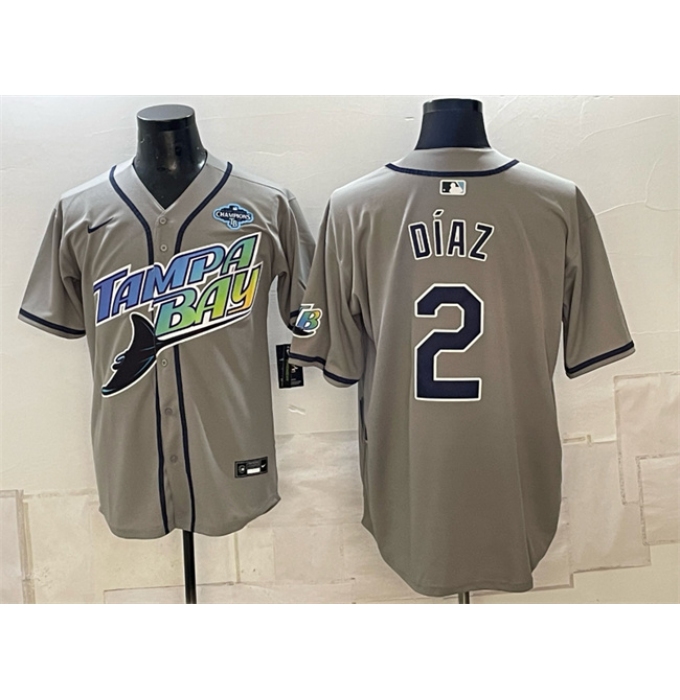 Men's Tampa Bay Rays #2 Yandy Díaz Gray 2026 AL East Champions Vapor Limited Stitched Baseball Jersey