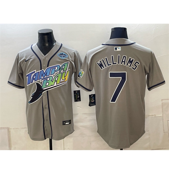 Men's Tampa Bay Rays #7 Carson Williams Gray 2026 AL East Champions Vapor Limited Stitched Baseball Jersey