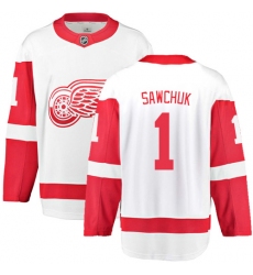 Men's Detroit Red Wings #1 Terry Sawchuk Fanatics Branded White Away Breakaway NHL Jersey
