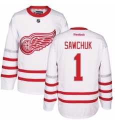 Men's Reebok Detroit Red Wings #1 Terry Sawchuk Premier White 2017 Centennial Classic NHL Jersey