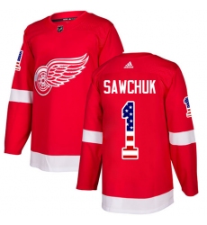 Youth Adidas Detroit Red Wings #1 Terry Sawchuk Authentic Red USA Flag Fashion NHL Jersey
