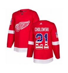 Men's Adidas Detroit Red Wings #21 Dennis Cholowski Authentic Red USA Flag Fashion NHL Jersey