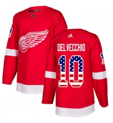 Men's Adidas Detroit Red Wings #10 Alex Delvecchio Authentic Red USA Flag Fashion NHL Jersey