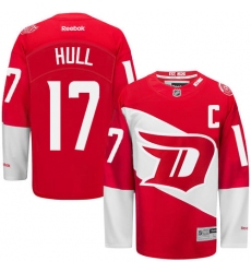 Men's Reebok Detroit Red Wings #17 Brett Hull Premier Red 2016 Stadium Series NHL Jersey
