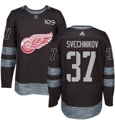 Men's Adidas Detroit Red Wings #37 Evgeny Svechnikov Premier Black 1917-2017 100th Anniversary NHL Jersey