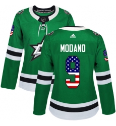 Women's Adidas Dallas Stars #9 Mike Modano Authentic Green USA Flag Fashion NHL Jersey