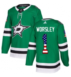 Youth Adidas Dallas Stars #1 Gump Worsley Authentic Green USA Flag Fashion NHL Jersey