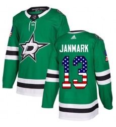 Youth Adidas Dallas Stars #13 Mattias Janmark Authentic Green USA Flag Fashion NHL Jersey