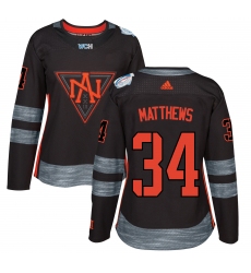 Women's Adidas Team North America #34 Auston Matthews Authentic Black Away 2016 World Cup of Hockey Jersey