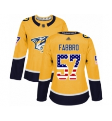 Women's Nashville Predators #57 Dante Fabbro Authentic Gold USA Flag Fashion Hockey Jersey