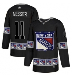 Men's Adidas New York Rangers #11 Mark Messier Authentic Black Team Logo Fashion NHL Jersey