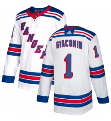 Men's Reebok New York Rangers #1 Eddie Giacomin Authentic White Away NHL Jersey