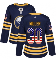 Women's Adidas Buffalo Sabres #30 Ryan Miller Authentic Navy Blue USA Flag Fashion NHL Jersey
