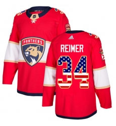 Men's Adidas Florida Panthers #34 James Reimer Authentic Red USA Flag Fashion NHL Jersey