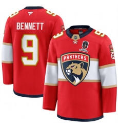 Men's Florida Panthers #9 Sam Bennett Red Home 2025 Stanley Cup Champions Stitched Hockey Jersey