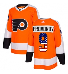Men's Adidas Philadelphia Flyers #9 Ivan Provorov Authentic Orange USA Flag Fashion NHL Jersey