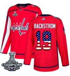 Men's Adidas Washington Capitals #19 Nicklas Backstrom Authentic Red USA Flag Fashion 2018 Stanley Cup Final Champions NHL Jersey
