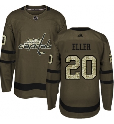 Men's Adidas Washington Capitals #20 Lars Eller Authentic Green Salute to Service NHL Jersey