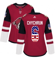 Women's Adidas Arizona Coyotes #6 Jakob Chychrun Authentic Red USA Flag Fashion NHL Jersey