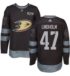 Men's Adidas Anaheim Ducks #47 Hampus Lindholm Premier Black 1917-2017 100th Anniversary NHL Jersey