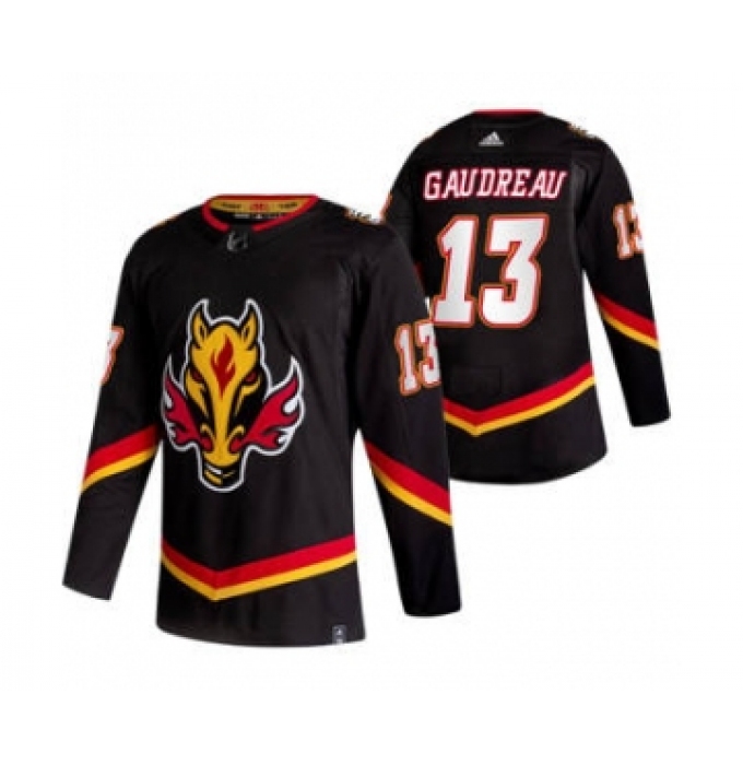 Men's Calgary Flames #13 Johnny Gaudreau Black 2020-21 Reverse Retro Alternate Hockey Jersey