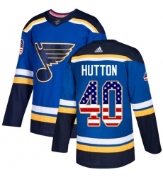 Youth Adidas St. Louis Blues #40 Carter Hutton Authentic Blue USA Flag Fashion NHL Jersey