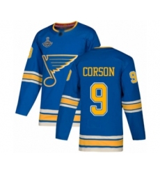 Men's St. Louis Blues #9 Shayne Corson Authentic Navy Blue Alternate 2019 Stanley Cup Champions Hockey Jersey