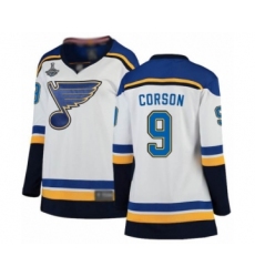 Women's St. Louis Blues #9 Shayne Corson Fanatics Branded White Away Breakaway 2019 Stanley Cup Champions Hockey Jersey