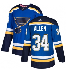 Youth Adidas St. Louis Blues #34 Jake Allen Premier Royal Blue Home NHL Jersey