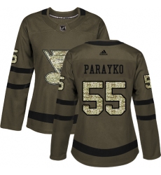 Women's Adidas St. Louis Blues #55 Colton Parayko Authentic Green Salute to Service NHL Jersey